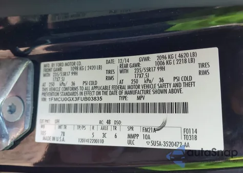 2015 Ford Escape Se from USA, damaged, VIN 1FMCU0GX3FUB03835